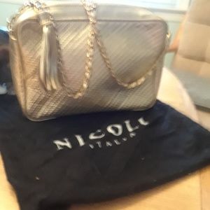 Italian designer leather handbag, gold